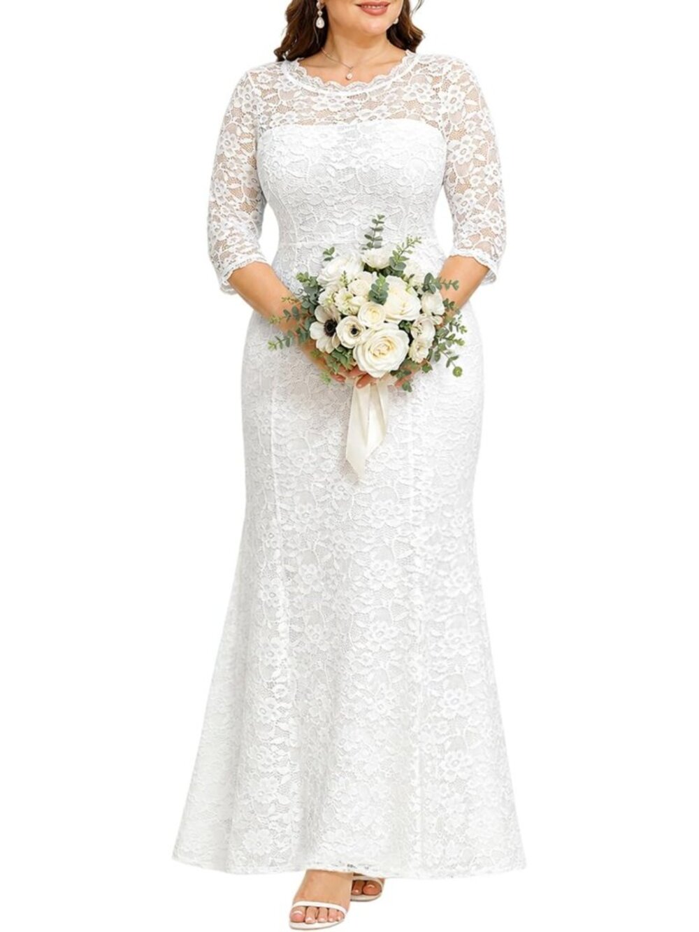 White Lace Plus Size Formal Wedding Evening Gown Size 18